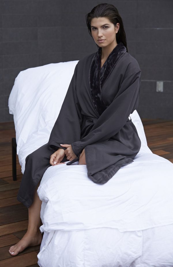 MICROFIBER SHIMMER LINED ROBE CHARCOAL